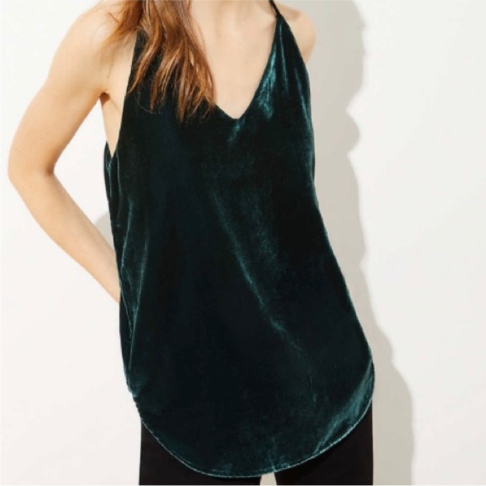 LOFT Elegant Velvet Emerald Leaf Green Women's Strappy Cami Tank Top SP